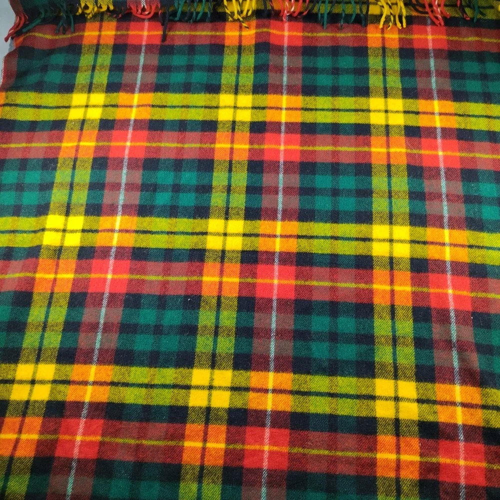 VTG 1960s Faribault Wool Blanket Plaid Red Green 62x52